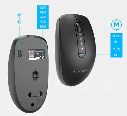 Gembird KBS-WPS-02 Dual-mode Slim Wireless Desktop Set, 2.4G+BT, US layout