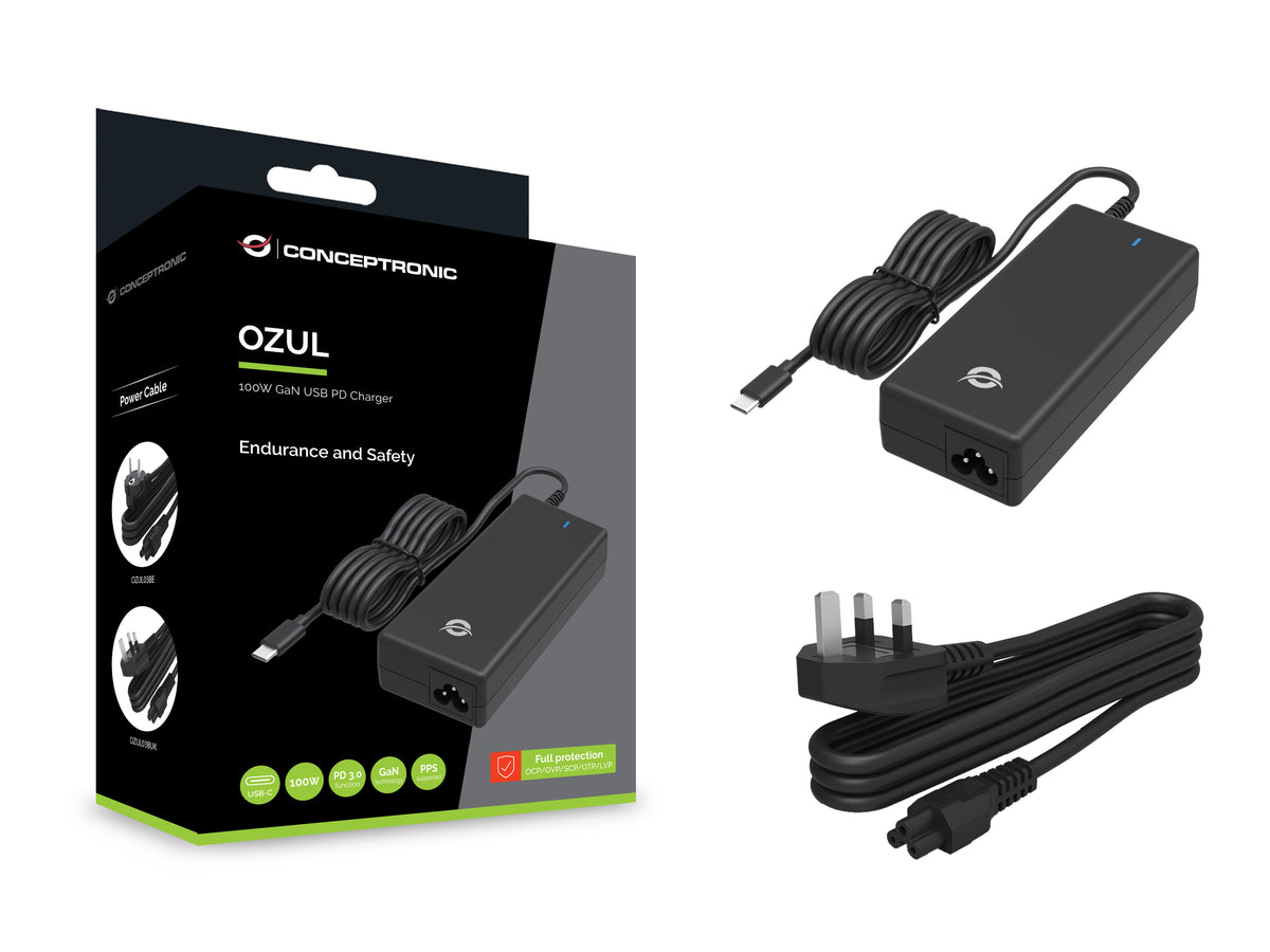 CONCEPTRONIC Ladegerät 1Port GaN USB-C UK   100WPD3.0/PPS sw