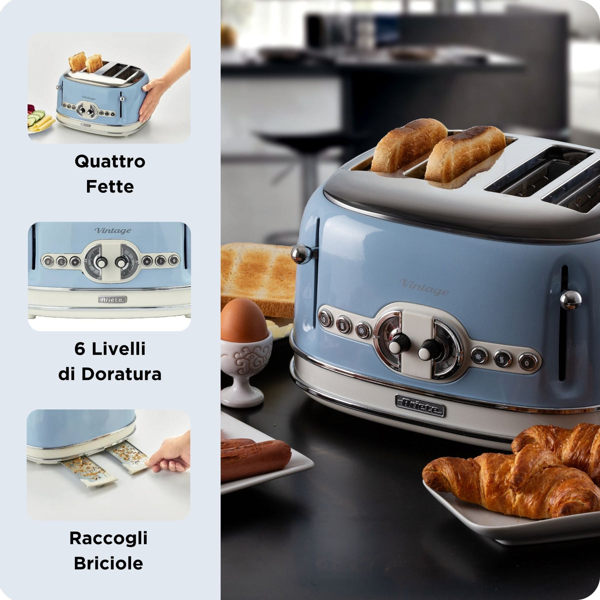 Ariete Vintage 4-Slot Toaster – Blue