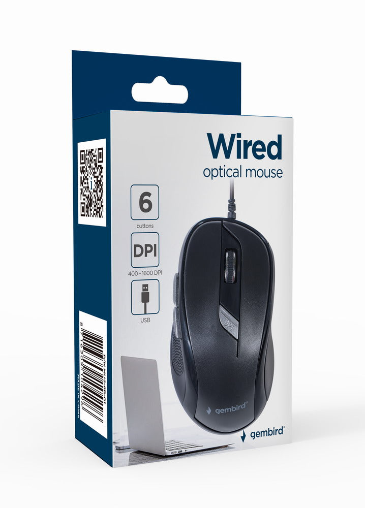 Gembird MUS-6B-01 mouse Ambidextrous USB Type-A Optical 1600 DPI