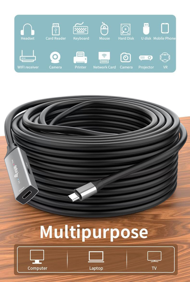 Equip Kabel USB-C3.2->C Gen1 Akt.Erweit.St/Bu  5.00m schwarz
