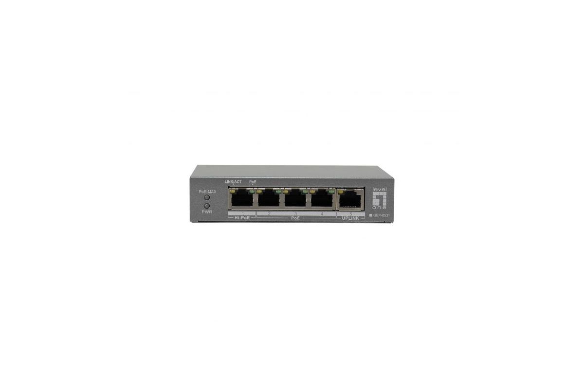 LevelOne PoE+Switch 3xGE PoE/1xHi-PoE 60W unmanaged Plastik