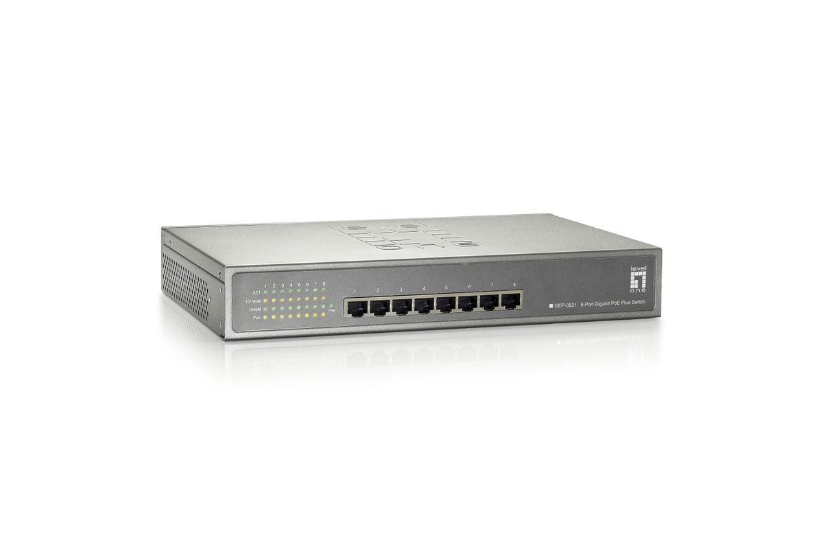 LevelOne PoE+Switch 8xGE PoE unmanaged 123W 19" Metall