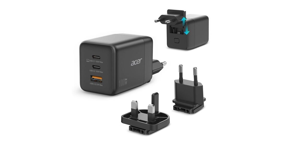Acer Charger  100w 2 x USB-C + 1x USB-A ports, black