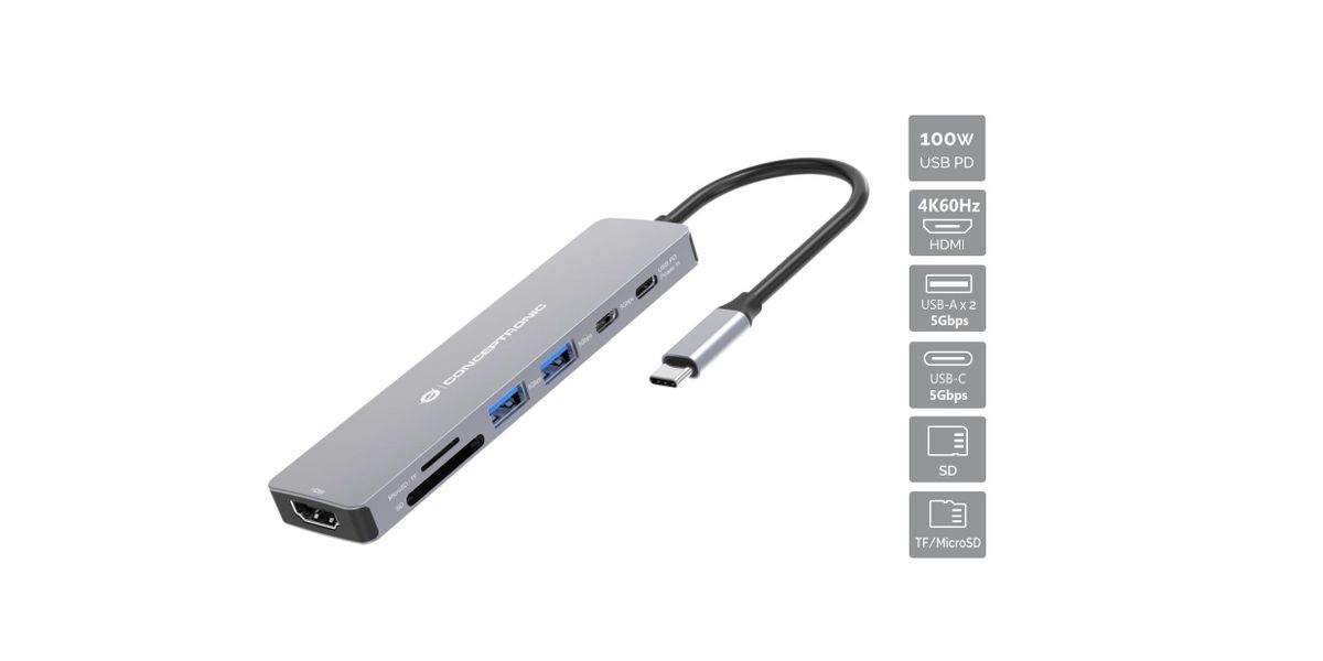 CONCEPTRONIC  7-1 Dock USB-C->HDMI/USB-C/2xUSB-A/+   25cm gr