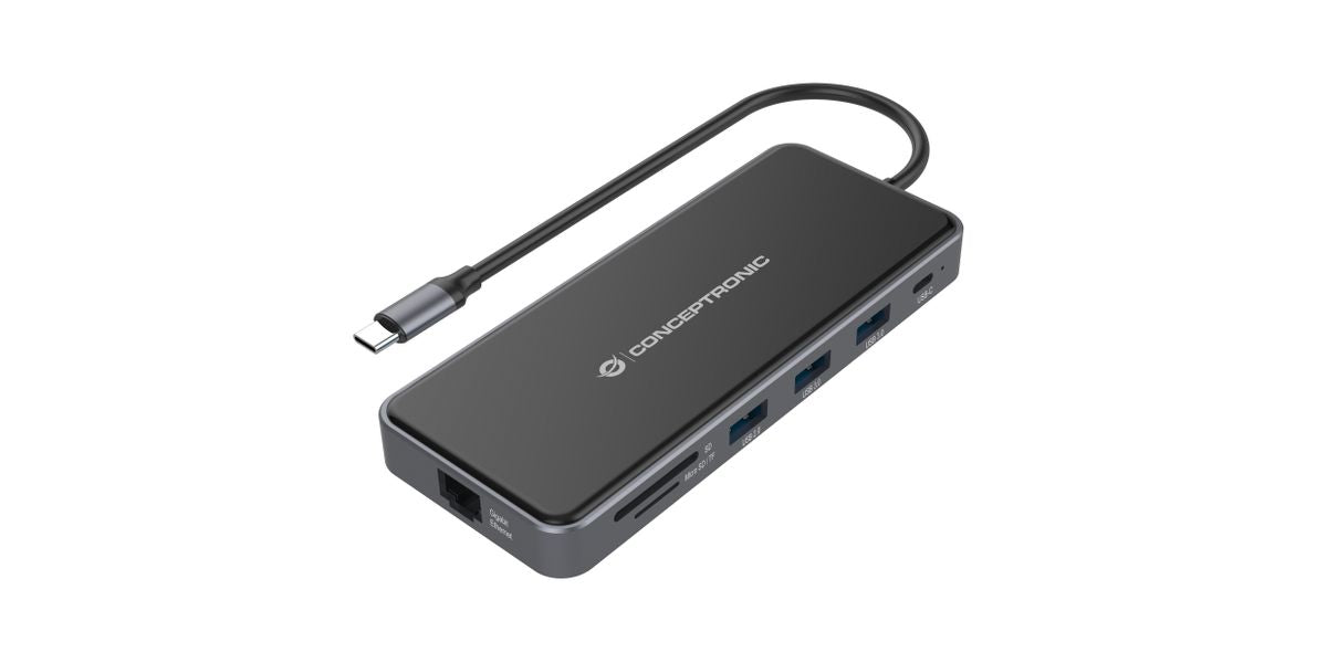 CONCEPTRONIC 12-1 Dock USB-C->2xHDMI/3xUSB-A/AUX/+   25cm gr