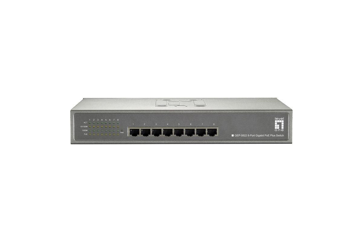 LevelOne PoE+Switch 8xGE PoE unmanaged 240W 19" Metall