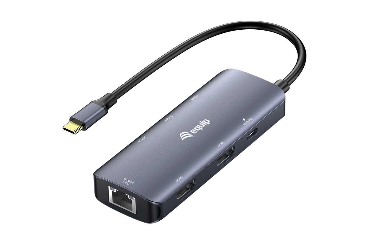 Equip Adapter USB-C->2xHDMI/RJ45/2xUSB-A/USB-C3.2 St/Bu grau