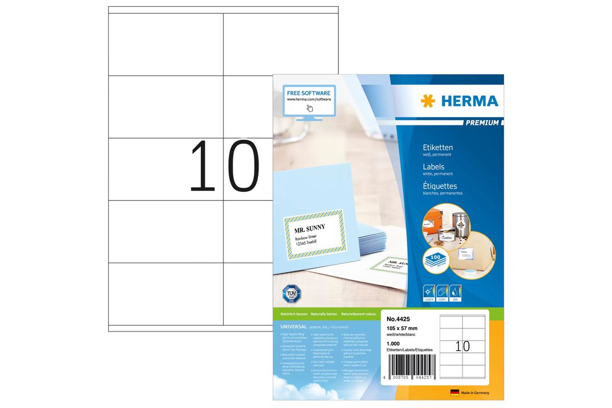 HERMA Etiketten Premium A4 weiß 105x57 mm Papier 1000 St.