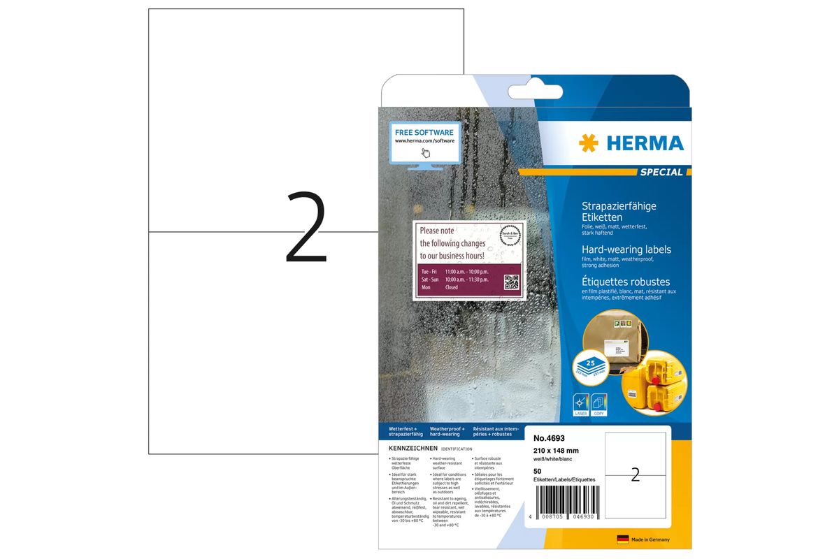 HERMA Etik. strapazierf. A4 weiß 210x148   mm Folie   50 St.