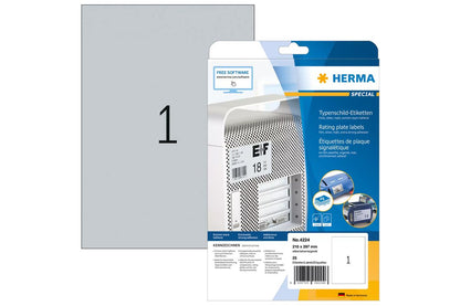 HERMA Typenschildetiketten A4 silb. 210x297 mm Folie 25 St.