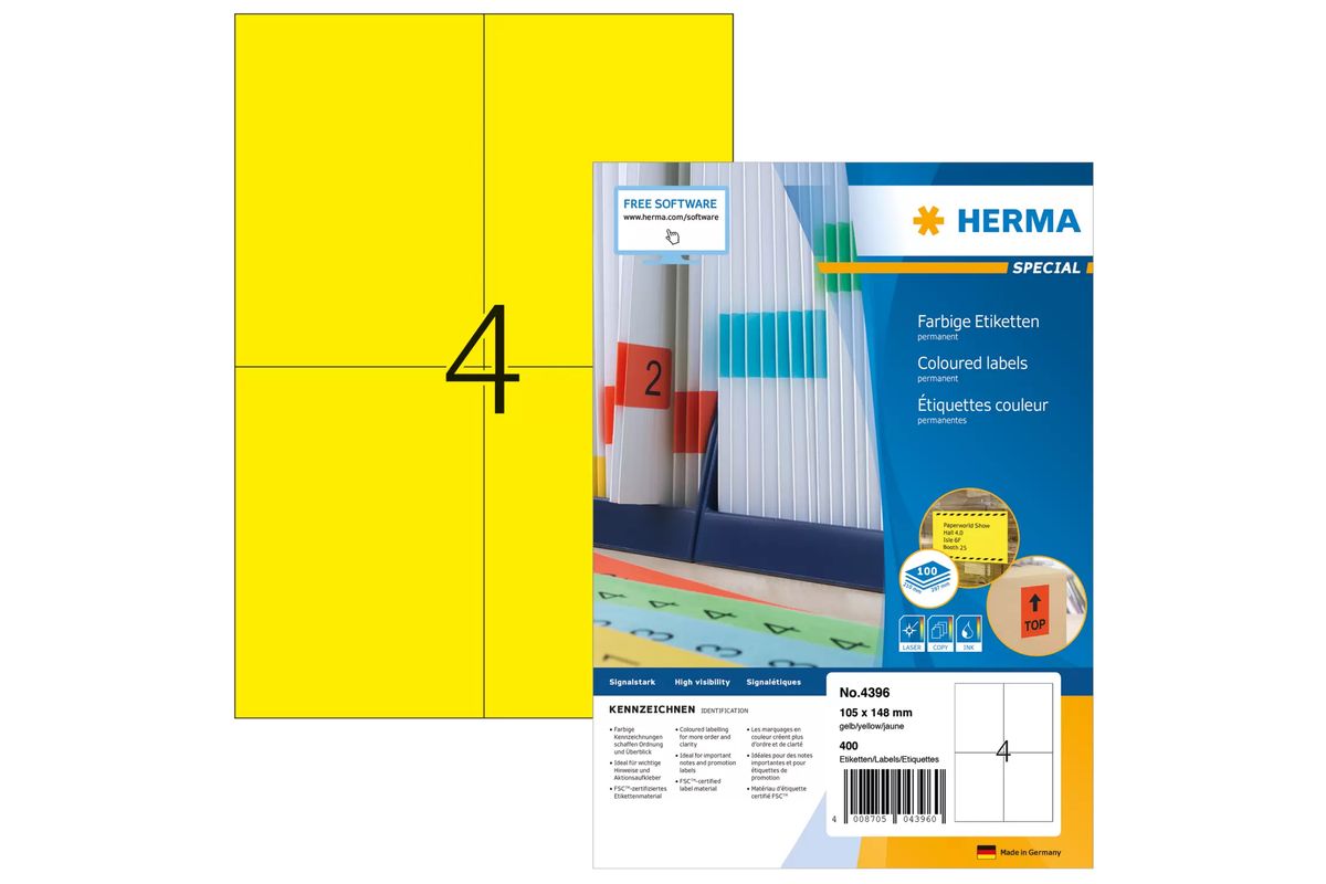 HERMA Etiketten A4 gelb 105x148 mm Papier matt 400 St.