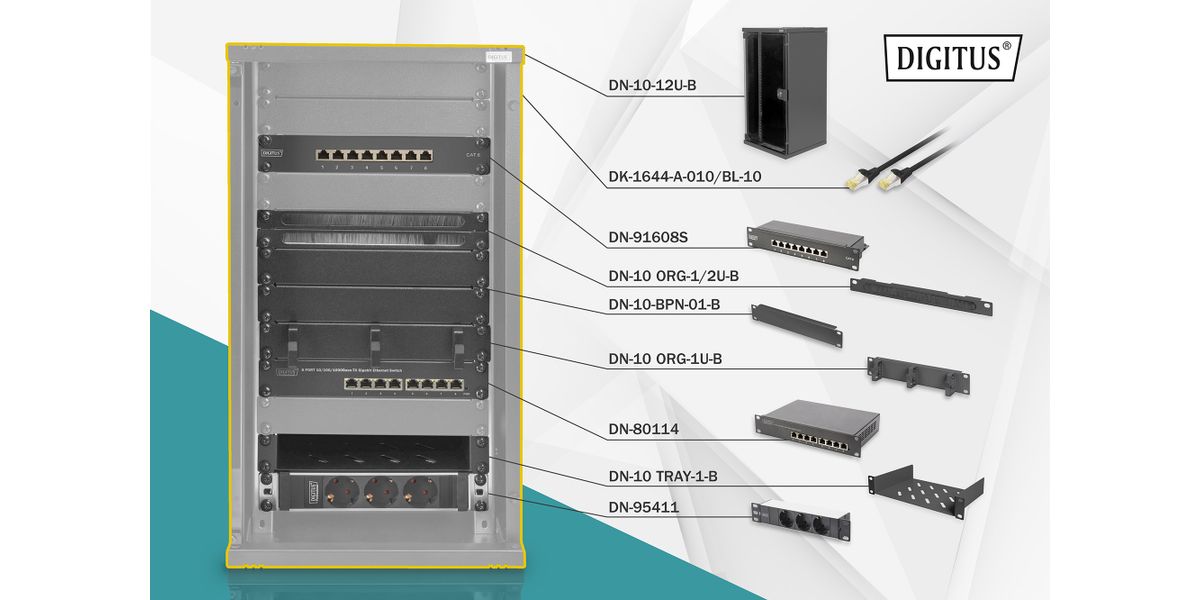 DIGITUS Netzwerk-Set 254 mm (10")-12HE, 312x300mm (B x T)
