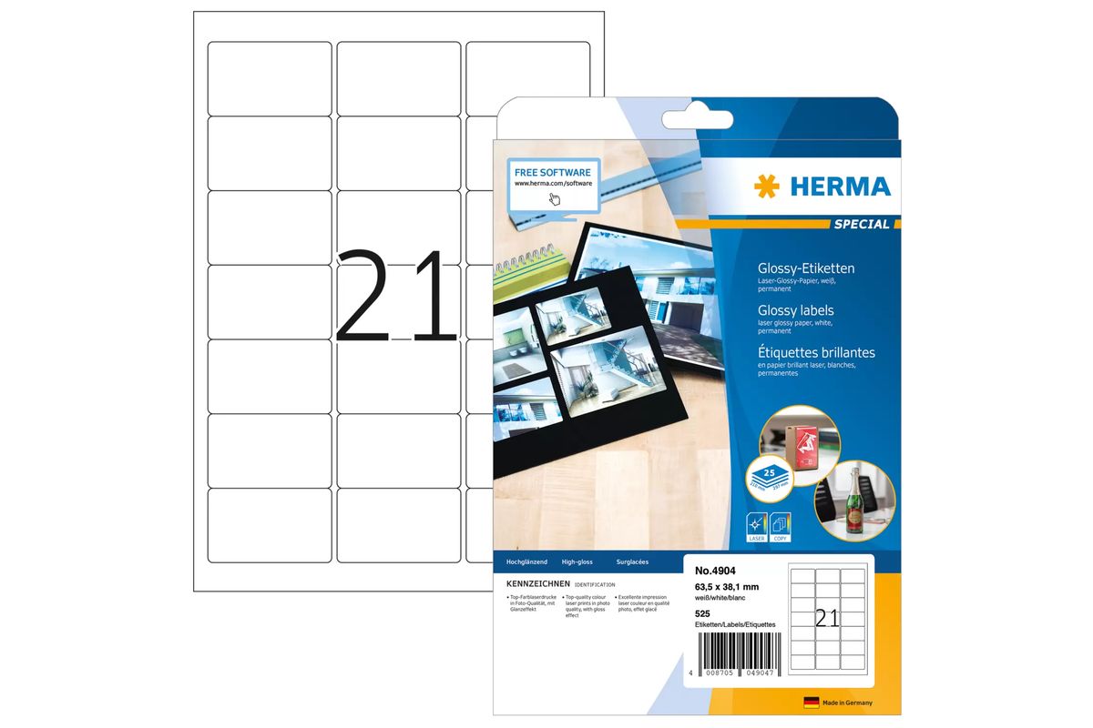 HERMA Etiketten A4 weiß 63,5x38,1 mm Papier glänz. 525 St.