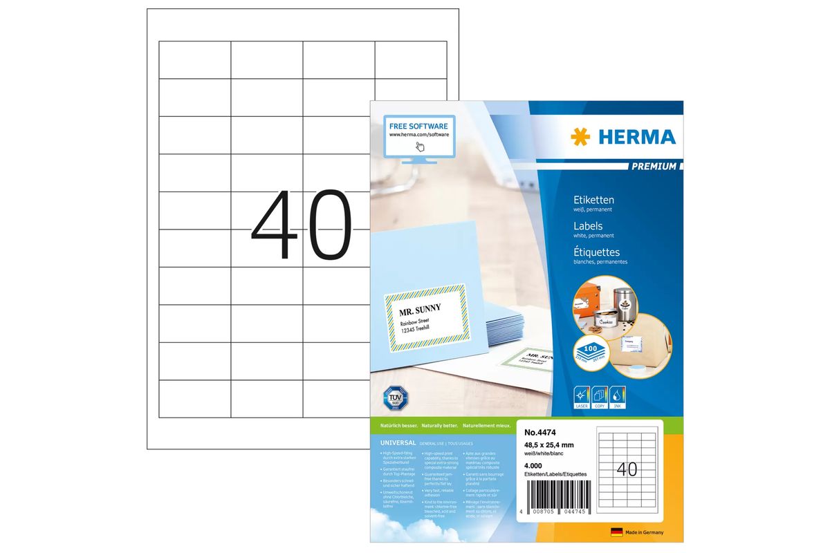 HERMA Etik. Premium A4 weiß 48,5x25,4 mm Papier 4000 St.