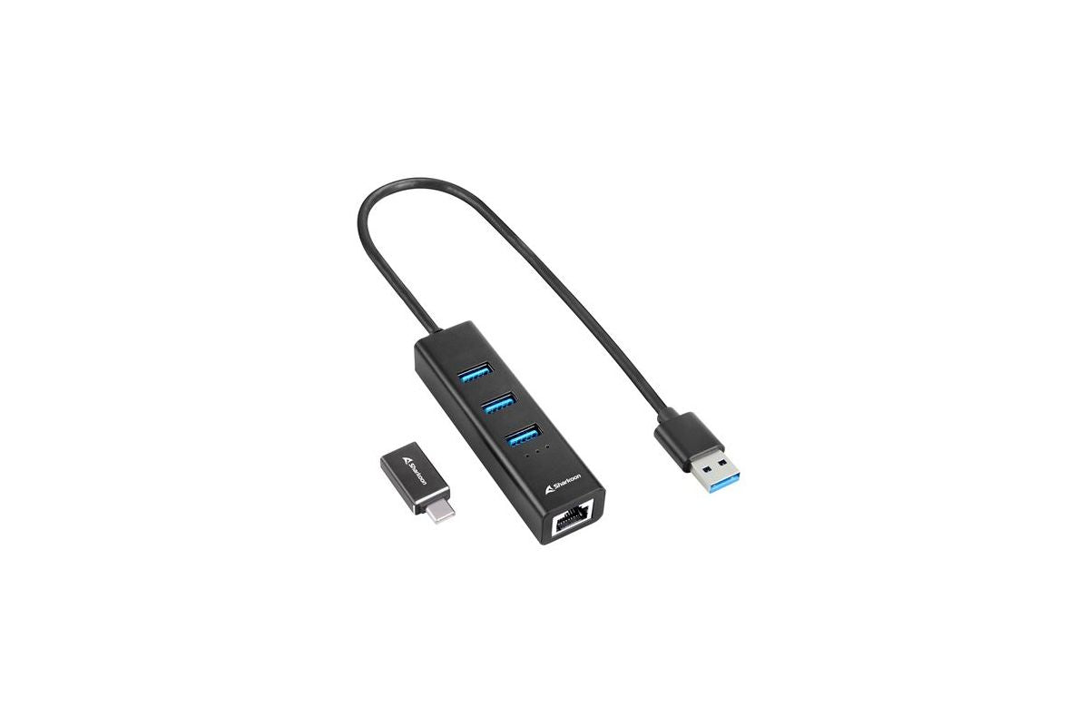 Sharkoon USB-Hub 3xUSB3.2 1xRJ45 45cm Kabel Aluminium schwar