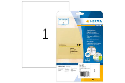 HERMA Etiketten transparent matt A4 210x297 mm Folie 25 St.