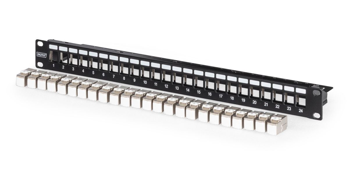DIGITUS Patchpanel 1HE 24xCat6A Keystone Module geschirmt sc