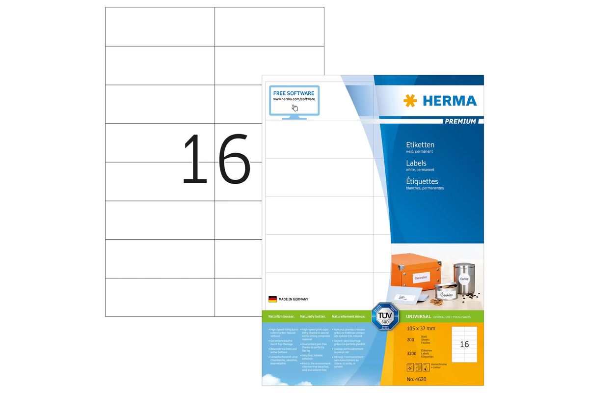 HERMA Etiketten Premium A4 weiß 105x37 mm Papier 3200 St.