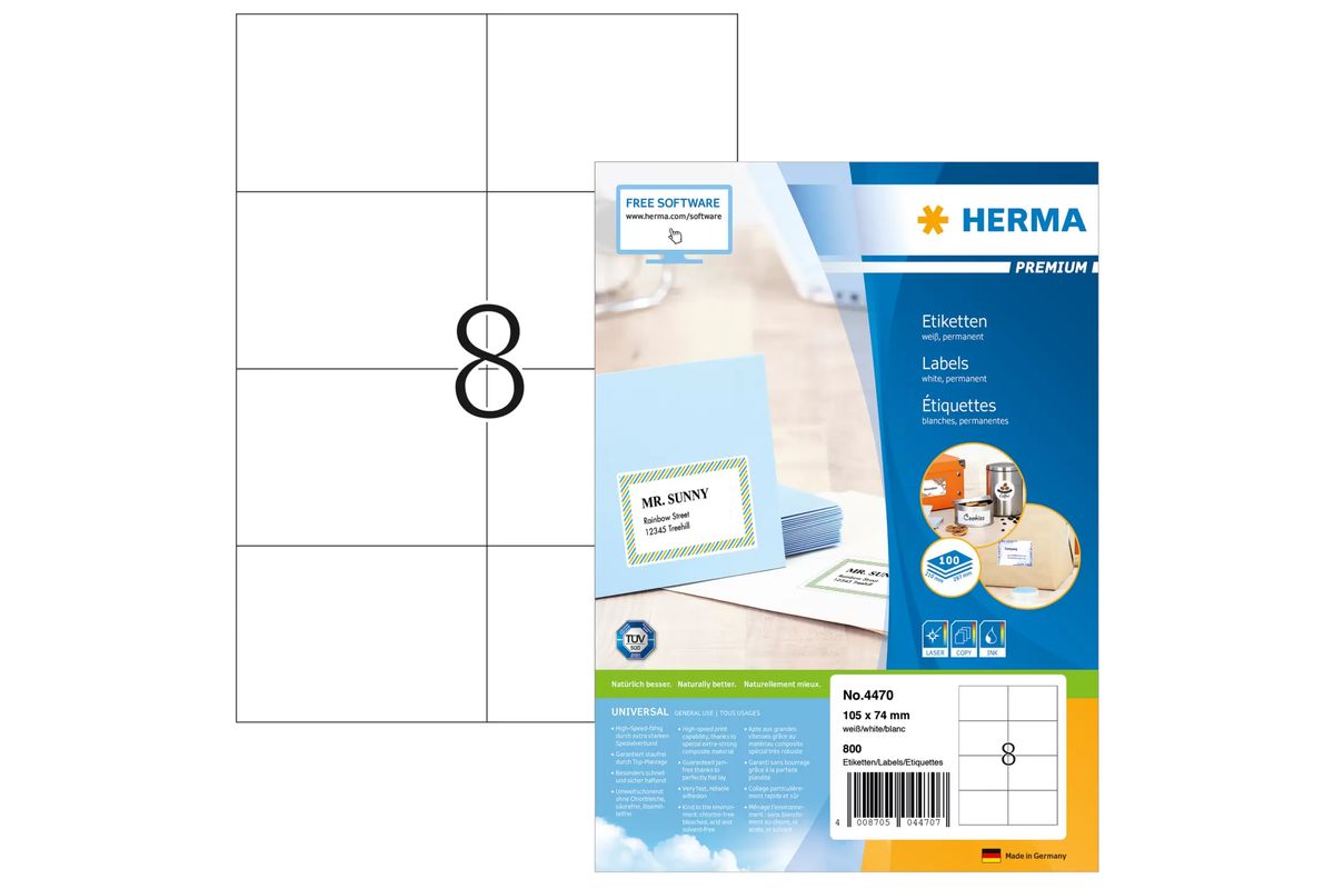 HERMA Etiketten Premium A4 weiß 105x74 mm Papier 800 St.