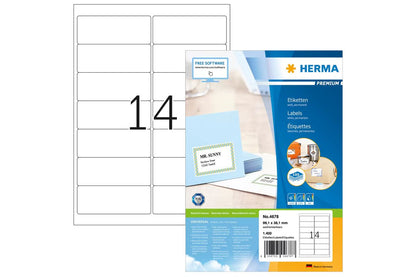 HERMA Adressetiketten A4 weiß 99,1x38,1 mm Papier 1400 St.