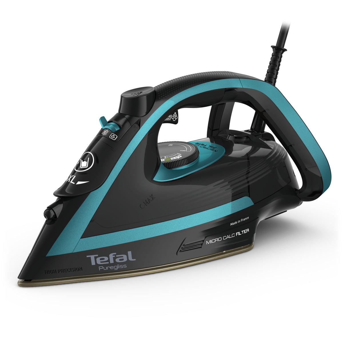 Tefal Puregliss FV8066 Dry & Steam Iron with Durilium AirGlide Autoclean Soleplate, 3000 W, Black/Blue