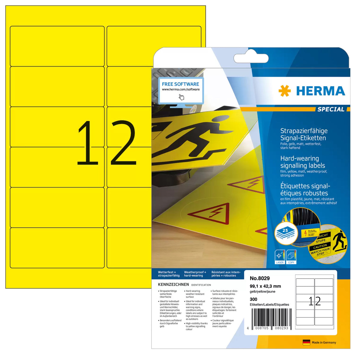 HERMA Signal Labels A4 99.1 x 42.3 mm Yellow Film 300 pcs