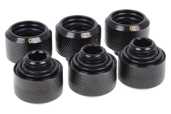 Alphacool Eiszapfen 16mm HardTube Screw Fitting G1/4 (Black, for Acrylic/Brass Tubes, 6-Pack)