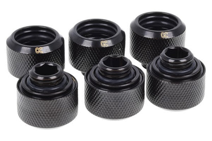Alphacool Eiszapfen 16mm HardTube Screw Fitting G1/4 (Black, for Acrylic/Brass Tubes, 6-Pack)