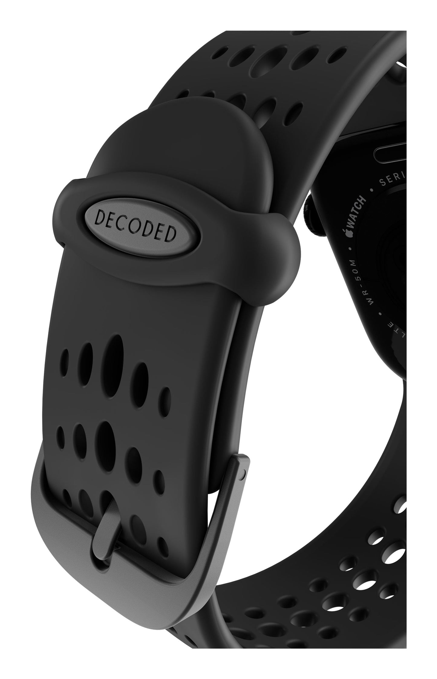 Decoded Silicone Ares O Strap Compatible with Apple Watch 40mm and 42mm, Black