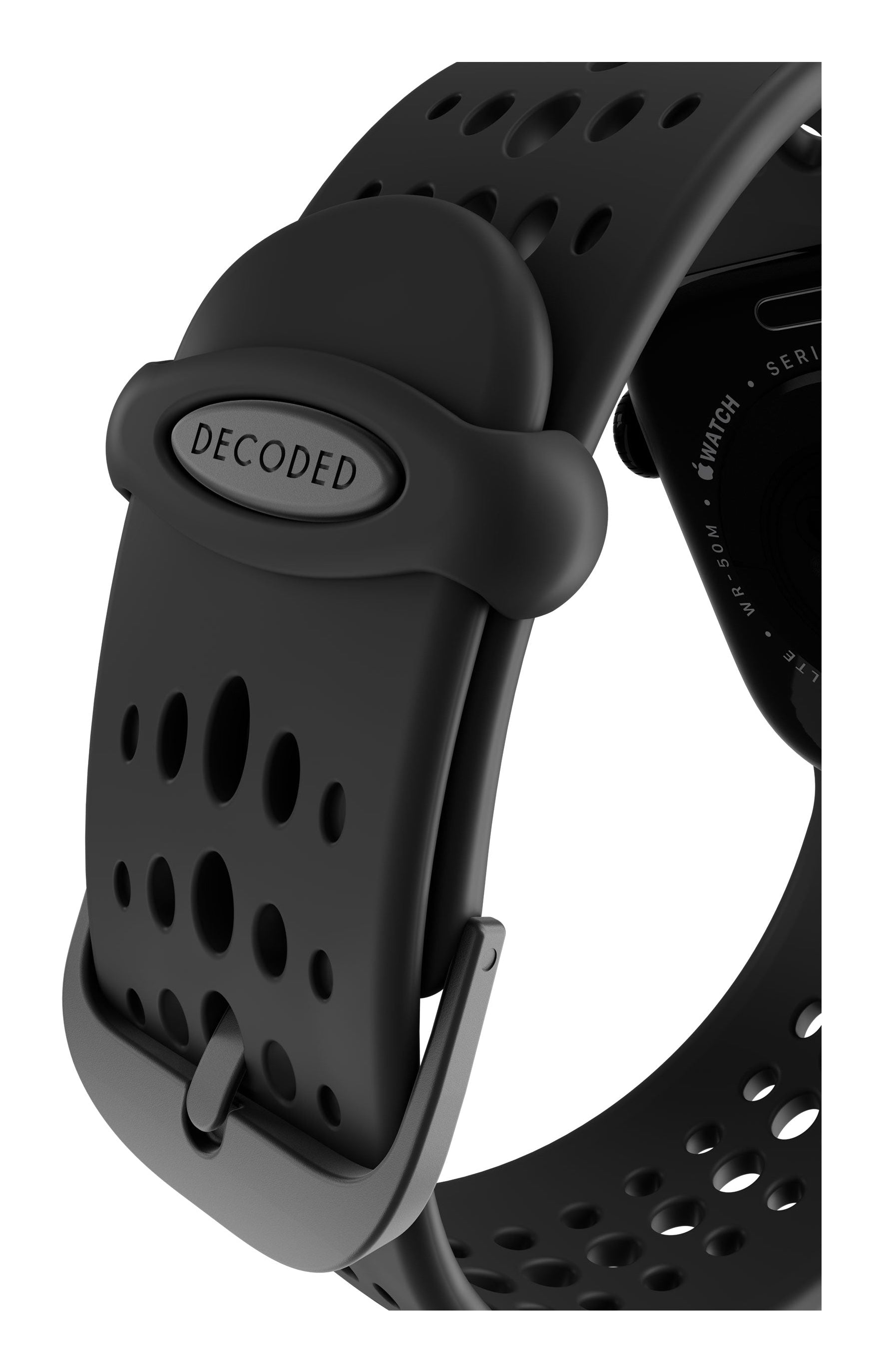 Decoded Silicone Ares O Strap Compatible with Apple Watch 40mm and 42mm, Black