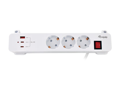 Equip Power Strip 3×Schuko / 2×USB-C / USB-A with Switch (CL Pla.)