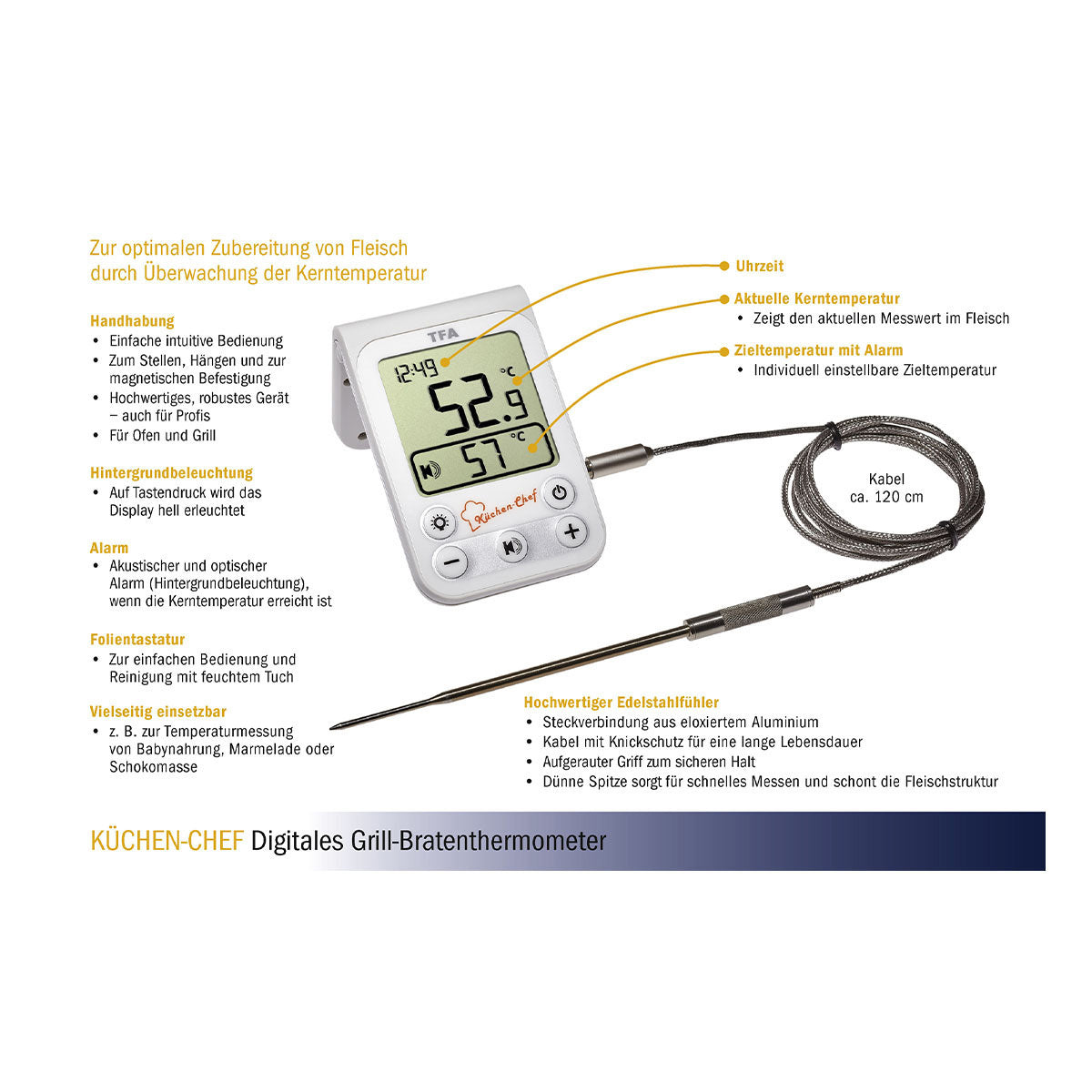 TFA 14.1510.02  Kitchen Chef Digital BBQ Meat Thermometer