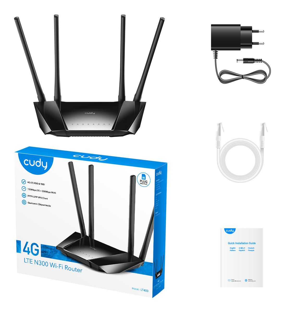 Ασύρματος δρομολογητής CUDY LT400 EU Wi-Fi 300 Mbps 2.4 GHz 4G LTE SIM Μαύρος