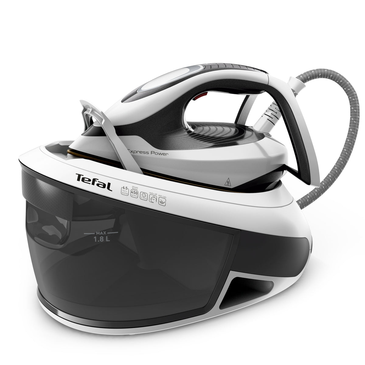 Tefal Express Power SV8130 2800 W 1.8 L Durilium AirGlide Autoclean Soleplate Iron in Black and White
