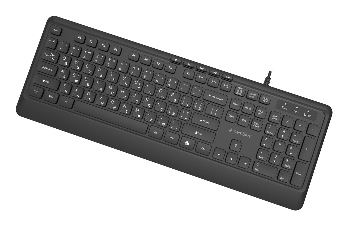 Gembird KB-MCH-05-CYRL Slim wired multimedia keyboard, black, RU layout
