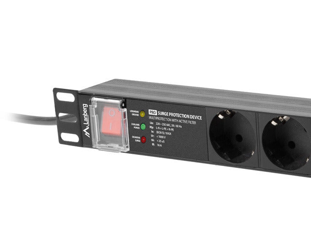 LANBERG 19" Rack Power Strip PDU (1U, 16A, 7x Schuko Outlets, 2m Cable)
