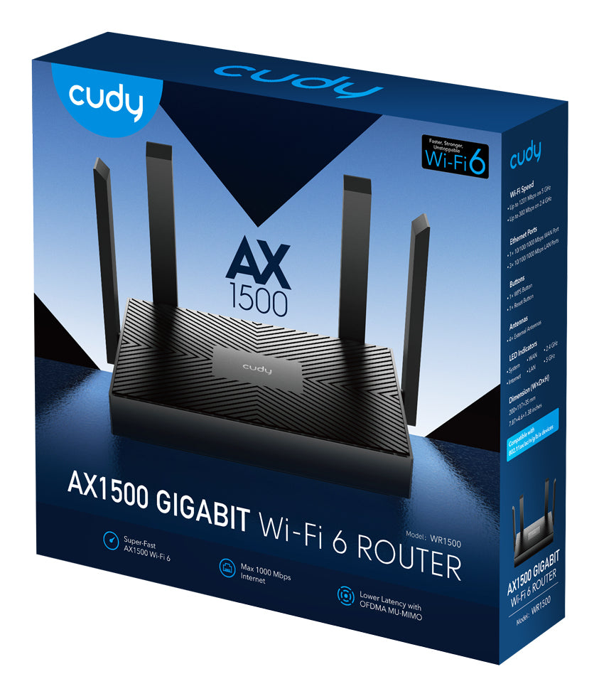 Ασύρματος δρομολογητής Cudy WR1500 με θύρα Gigabit Ethernet, Dual-band (2,4 GHz / 5 GHz), Μαύρος