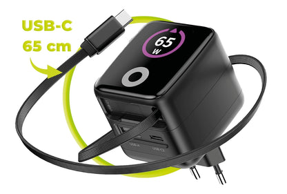 Mobile Origin 65W GaN Charger PW3 USB-C with 65cm cable + USB-A