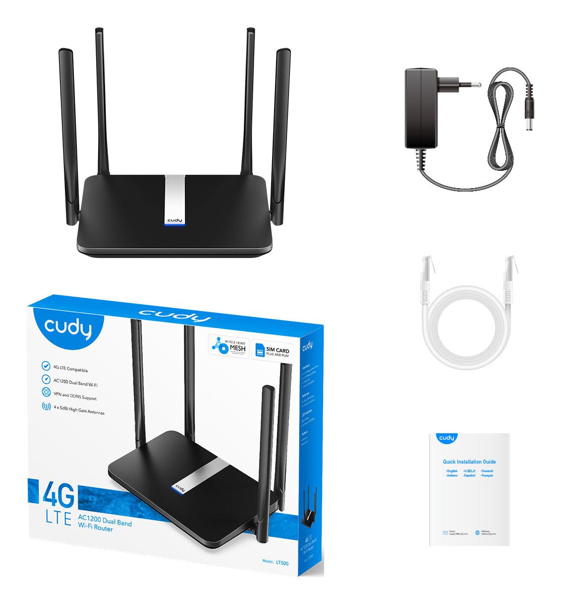 Ασύρματος δρομολογητής Cudy LT500 με γρήγορη Ethernet, διπλής ζώνης (2,4 GHz / 5 GHz), 4G, μαύρος
