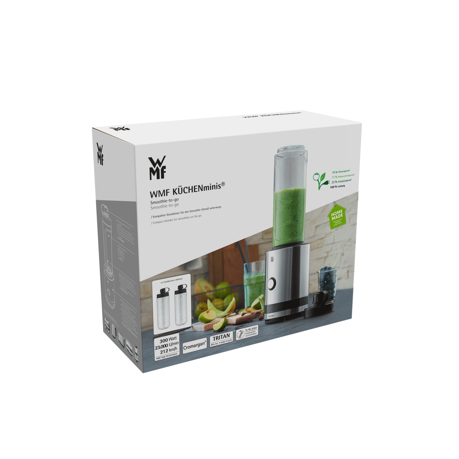 WMF consumer electric KÜCHENminis Smoothie-to-go (edelstahl/schwarz, 300 Watt, Behälter 0,6 Liter)