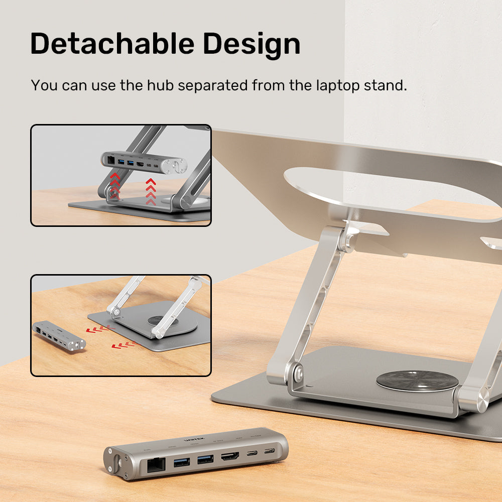 Adjustable laptop stand + USB-C HDMI hub Unitek D1109B01 PD 100W