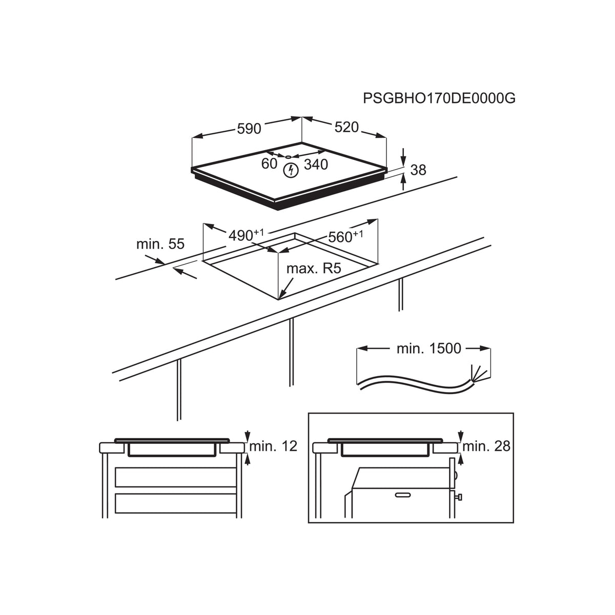 Εντοιχισμένη Κεραμική Εστία Electrolux EHF6343FOK Μαύρη 60 εκ. με 4 Ζώνες Μαγειρέματος