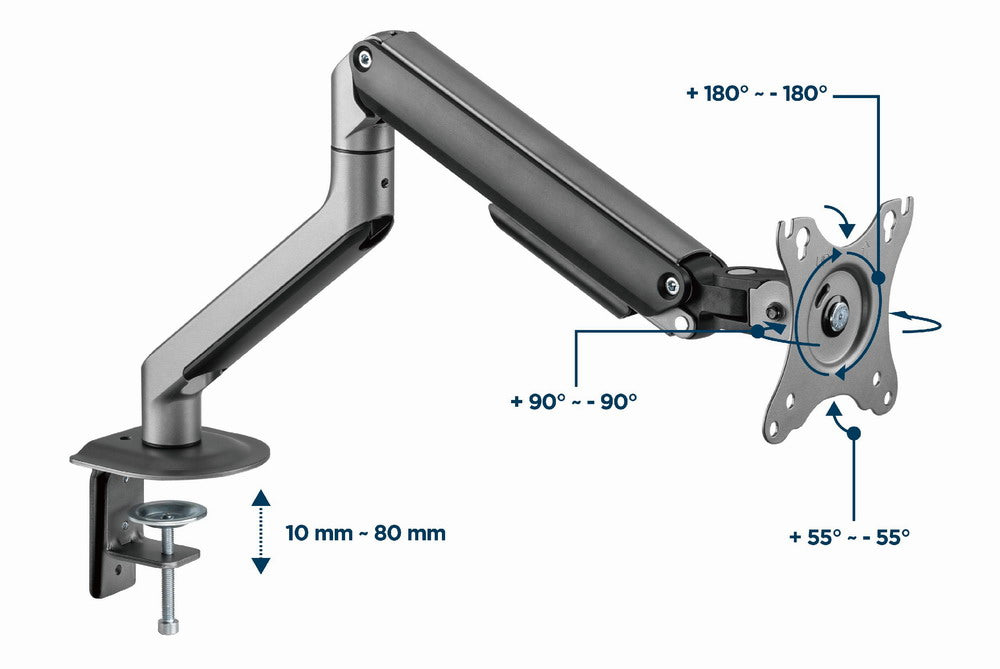 Gembird MA-DA1-05 Desk mounted adjustable monitor arm, 17”–32”, up to 9 kg, space grey