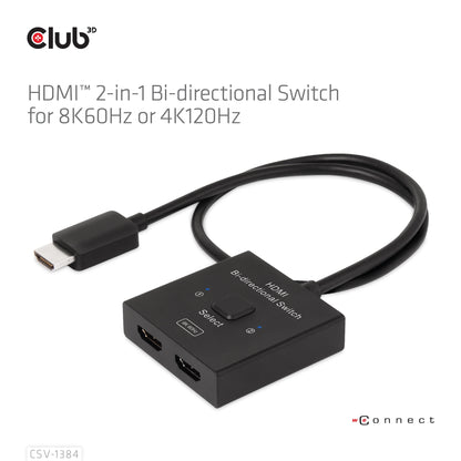 Club3D HDMI Switch 2-in-1 bidirektional   8K60Hz/4K120Hz UHD retail