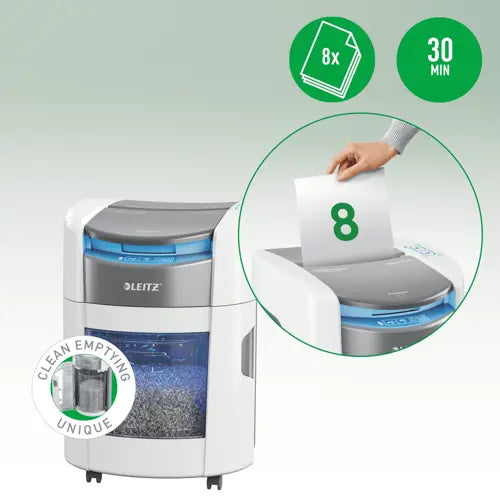 Leitz IQ Optimax AutoFeed 150 Paper Shredder, P4, 150-sheet Auto-Feed, 15 L Bin