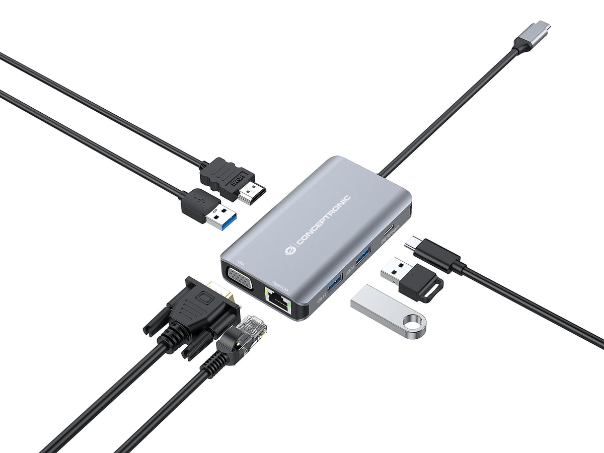 CONCEPTRONIC  7-1 Dock USB-C->HDMI/3xUSB-A/VGA/+     25cm gr