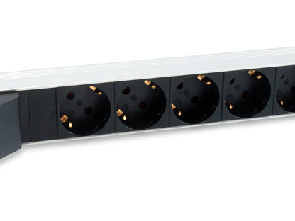 Equip 19" Steckdosenleiste CEE7/7 90°->6xSchuko+2P LS   Alu.