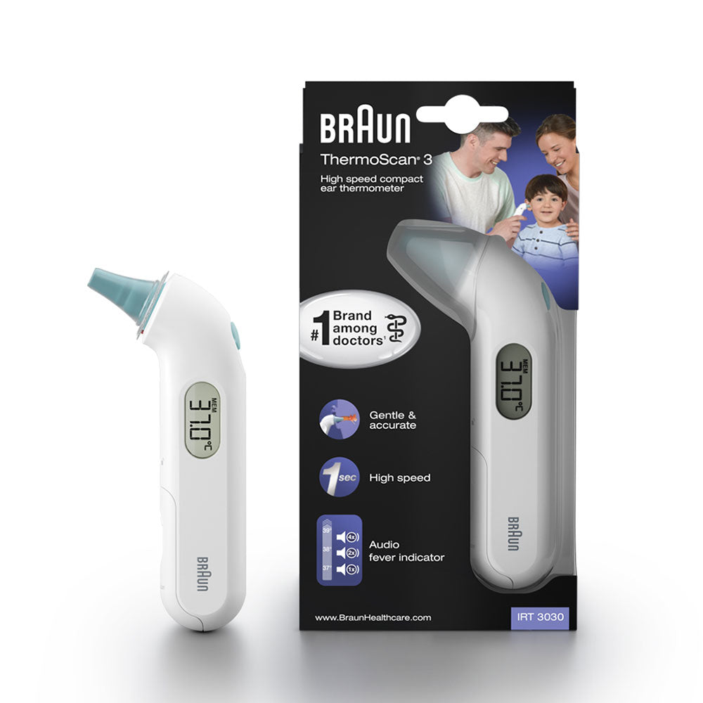 Braun Fieberthermometer ThermoScan 3 (weiß, Infrarot-Ohrthermometer)