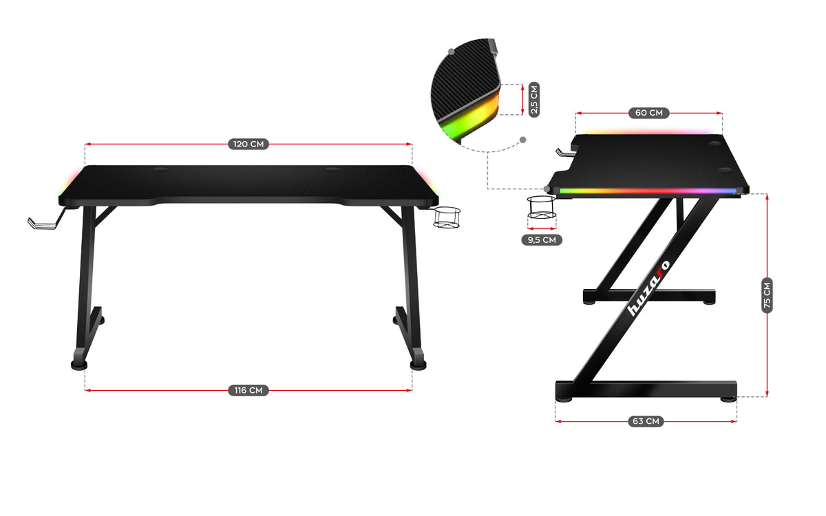 Γραφείο Gaming Huzaro Hero 2.5 με RGB LED Φωτισμό